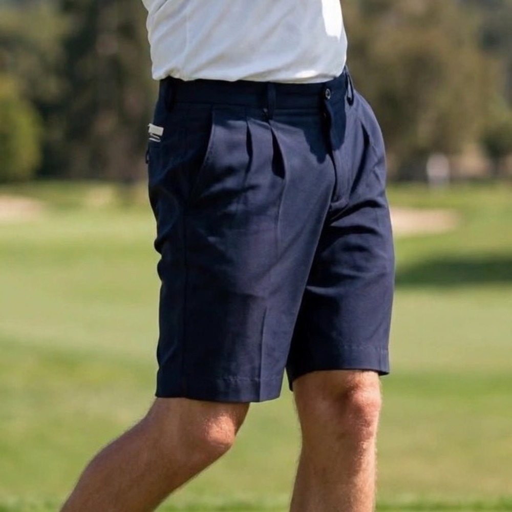 Alan Flusser Golf Shorts‎ Navy Pleated Polyester Men Size 32